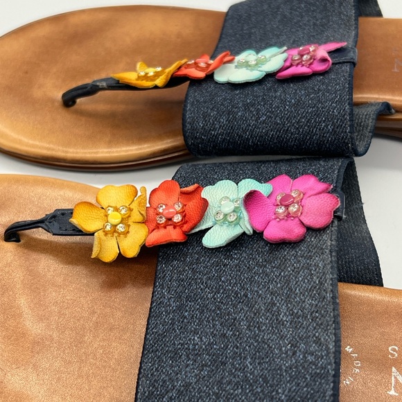 Italian Shoemakers Women's Slide Sandals with Multicolor Floral Trim - Picture 4 of 6